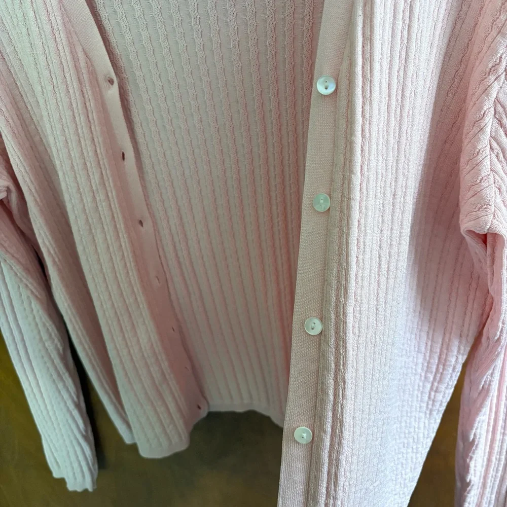 Vintage Brooks Brothers Pastel Pink Cable Knit Button Down Cardigan Silk Large - Picture 12 of 13